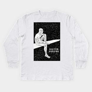 silver surfer: black and white Kids Long Sleeve T-Shirt